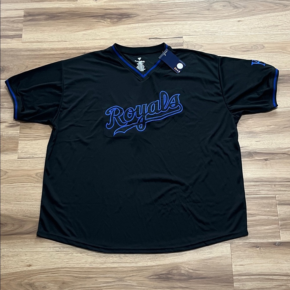 Fanatics Kansas City Royals Men’s V-Neck Black Jersey with Blue Royals Script